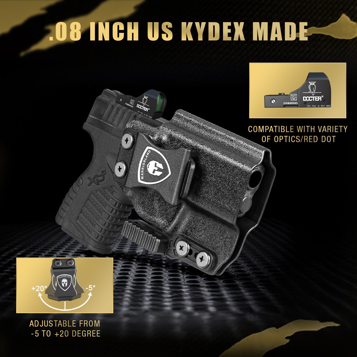 IWB Kydex Holster with Claw Attachment and Optic Cut Fit Springfield XD-S 3.3'' Pistol, Inside Waistband Appendix Carry XDS Holster, Adj. Cant & Retention, Right Hand|WARRIORLAND