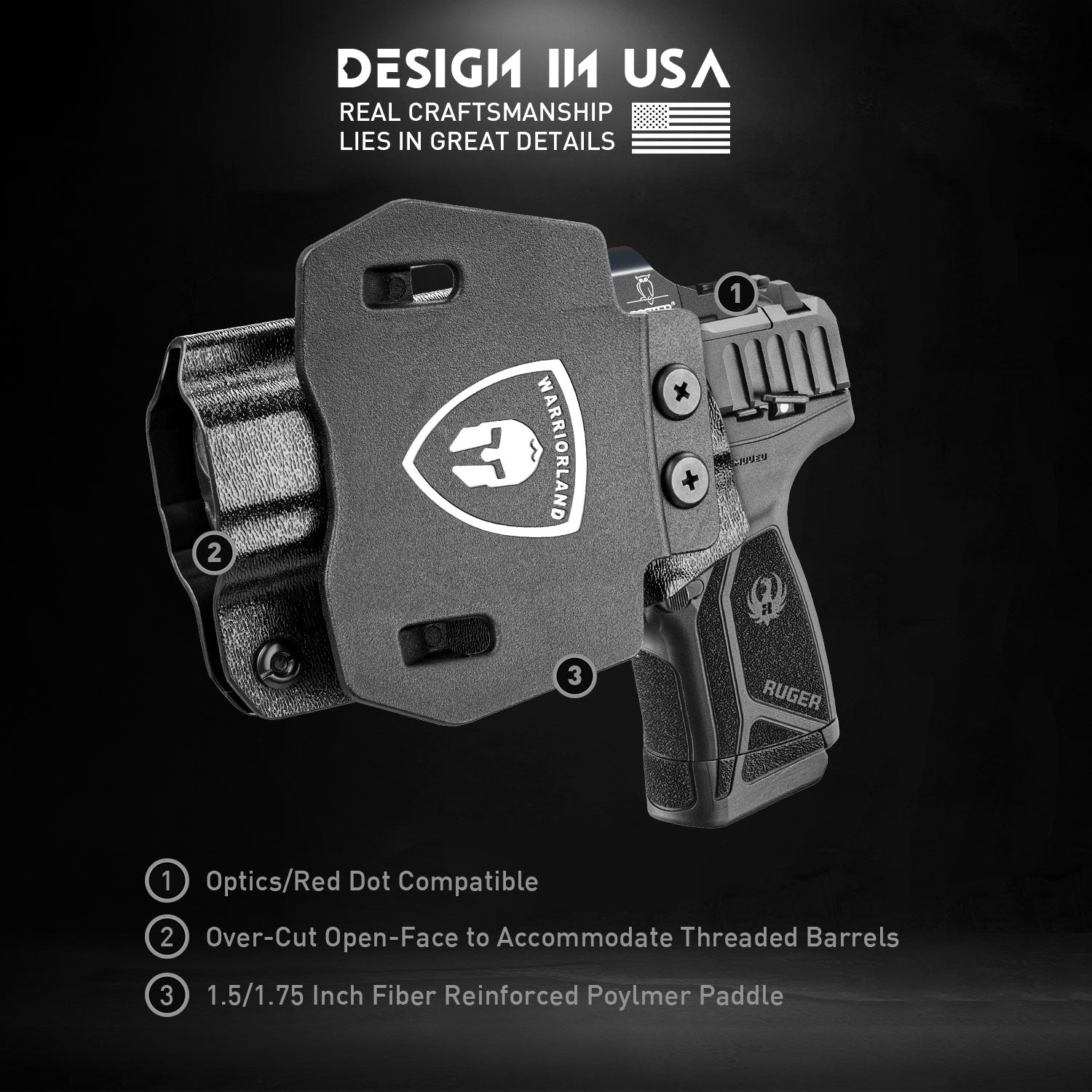 OWB Holster Optics Cut Fit Ruger Max-9 Pistol, Outside Waistband Open Carry Max 9 Holster with 1.75 Inch Paddle, Adj. Retention & Cant, Right Hand|WARRIORLAND WARRIORLAND