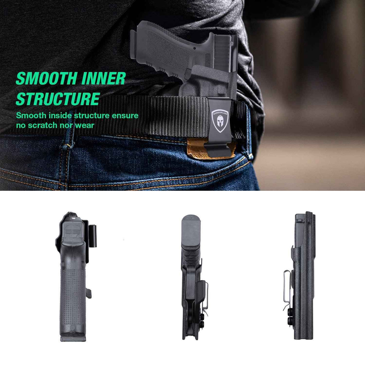 Image showcasing Glock 17 IWB Kydex Holster with Claw, Metal Belt Clip - Optic Ready, 0