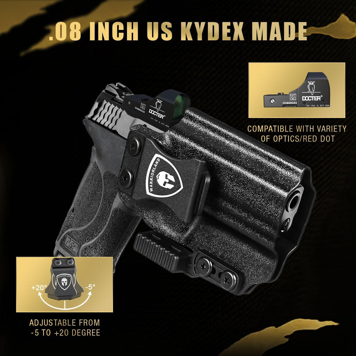 IWB Kydex Holster with Claw Attachment and Optic Cut Fit Smith & Wesson M&P Shield 9mm EZ / .380 EZ Pistol, Inside Waistband Appendix Carry M&P 9mm Shield EZ Holster, Adj. Cant & Retention|WARRIORLAND