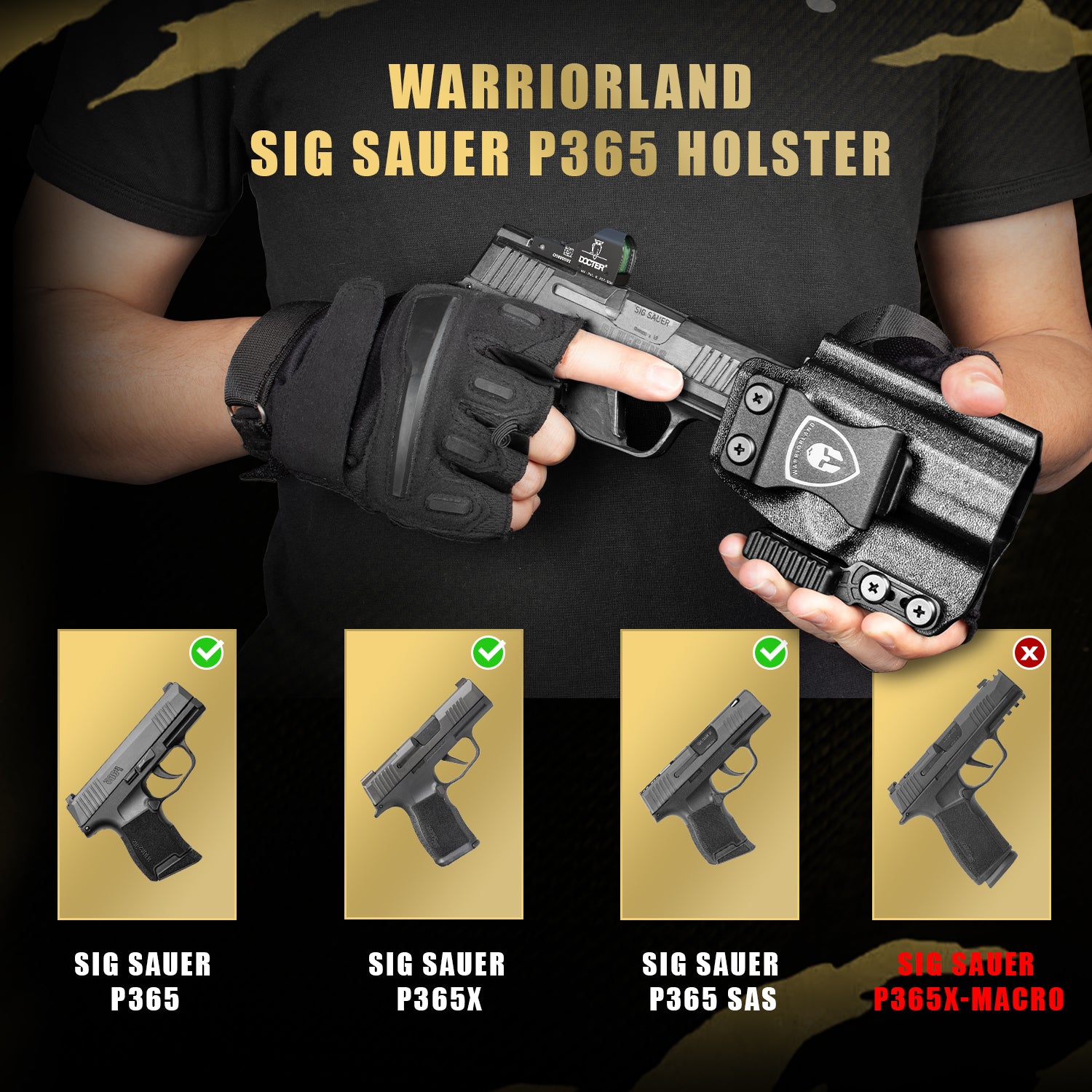 Sig P365 IWB Kydex Holster with Claw Attachment and Optic Cut: Sig Sauer P365 / P365X / P365 SAS, Inside Waistband Appendix Carry P365 Holster, Adj. Cant & Retention, Right Hand|WARRIORLAND