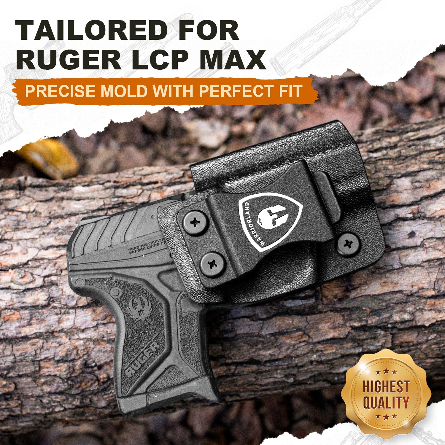 Ruger LCP MAX Holster IWB Kydex Holster Optics Cut: Ruger LCP Max .380 Pistol, Inside Waistband Appendix Carry MAX .380 Holster, Adj. Retention & Cant, Right/Left Hand Optional|WARRIORLAND