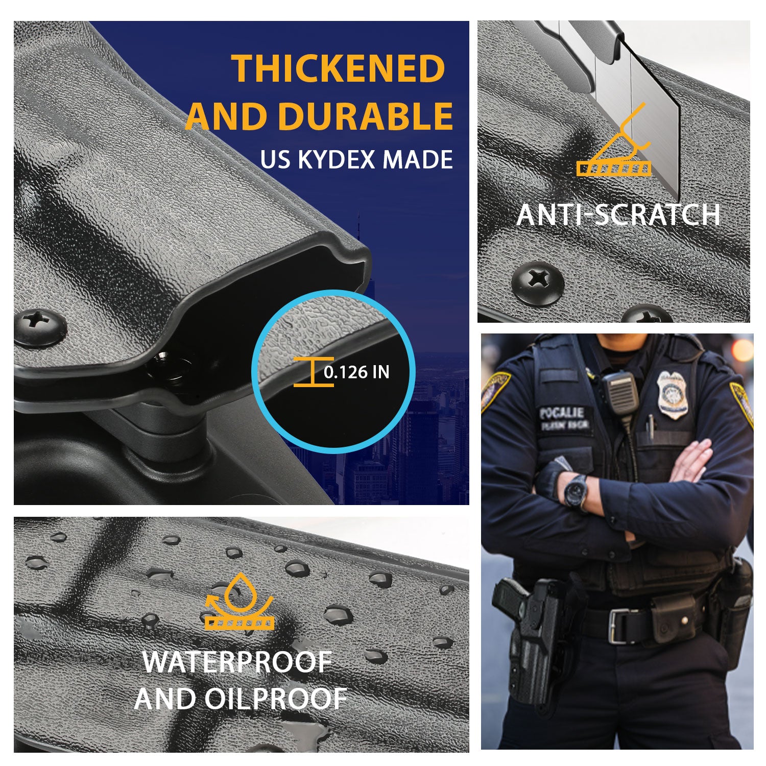 Glock 19 Duty Holster Level II Retention w/Hook Guard & Rotating Hood: Glock 19 19X 44 45 Gen 3 4 5 & G23 32 Gen 3 4, 2.25 , Adj. Retention & Ride Height, Right Hand|WARRIORLAND