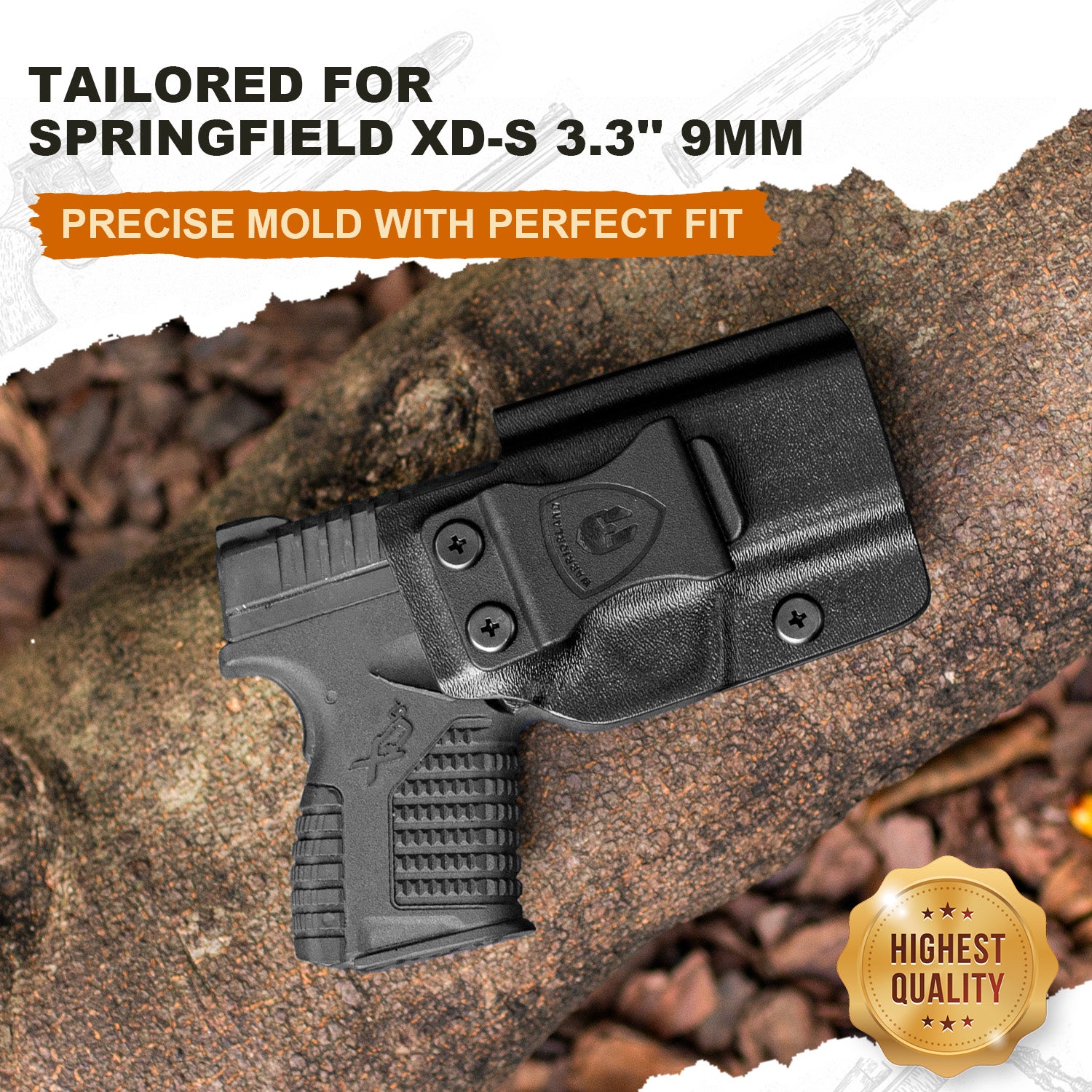 Springfield XD-S 3.3'' Holster IWB KYDEX Holster Optics Cut for Springfield XDS 3.3", Inside Waistband Appendix Carry Holster XDS, Adjustable Cant & 'Posi-Click' Retention, Right/Left Hand Optional|WARRIORLAND
