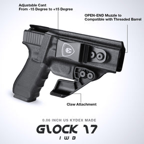 Glock 17 IWB Kydex Holster with Claw, Metal Belt Clip - Optic Ready, 0.06 inch Kydex | Right/Left Hand