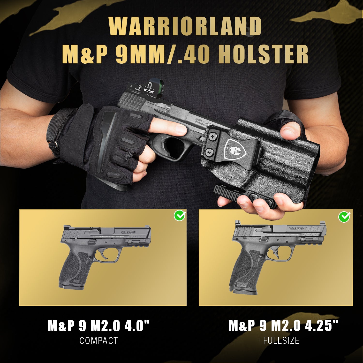 IWB Kydex Holster with Claw Attachment and Optic Cut Fit Smith & Wesson M&P 9mm / .40 Pistol, Inside Waistband Appendix Carry M&P 9mm Holster, Adj. Cant & Retention, Right Hand|WARRIORLAND