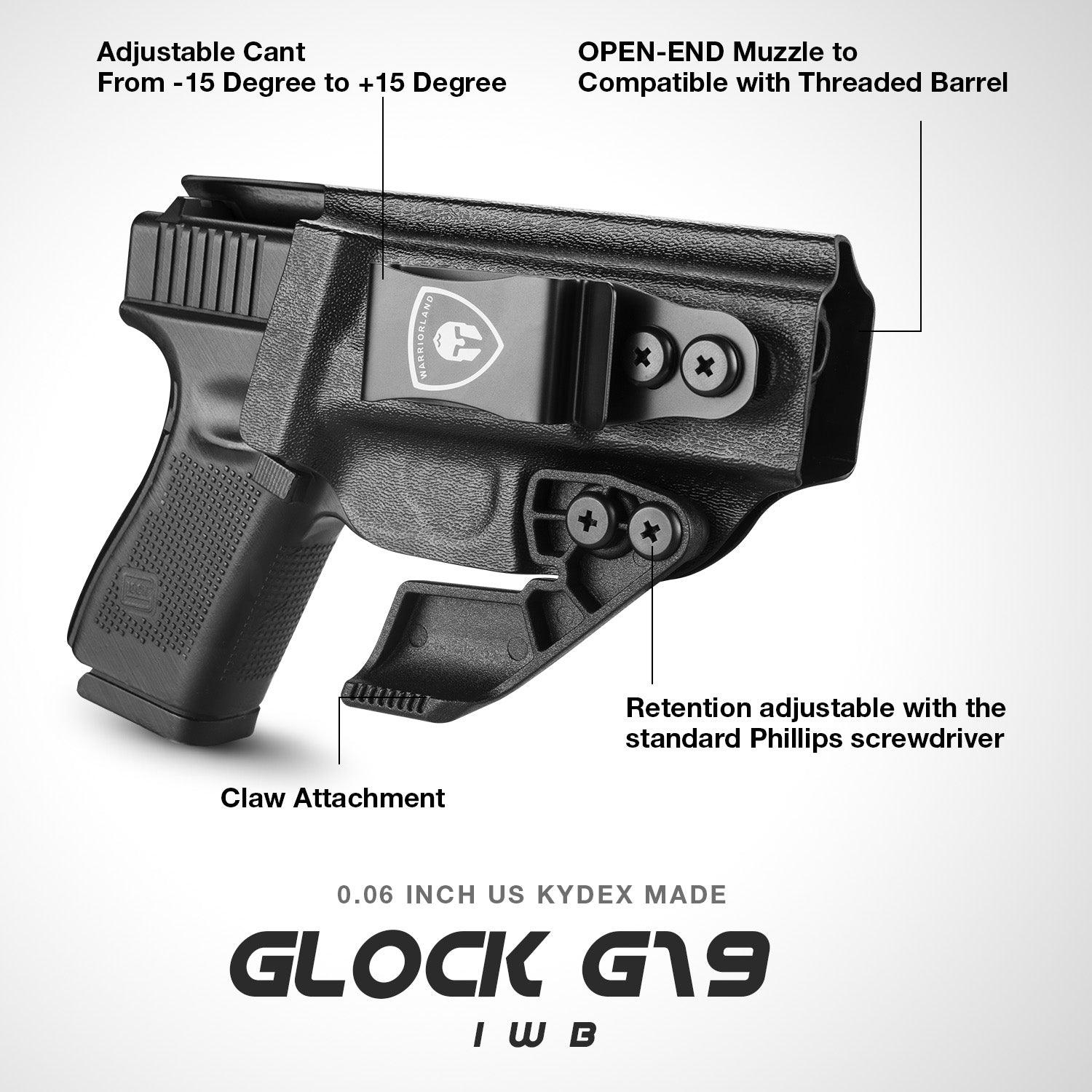 Glock 19/19X IWB Holster with Claw, Metal Belt Clip Holster, 0.06 inch Kydex | Right/Left Hand