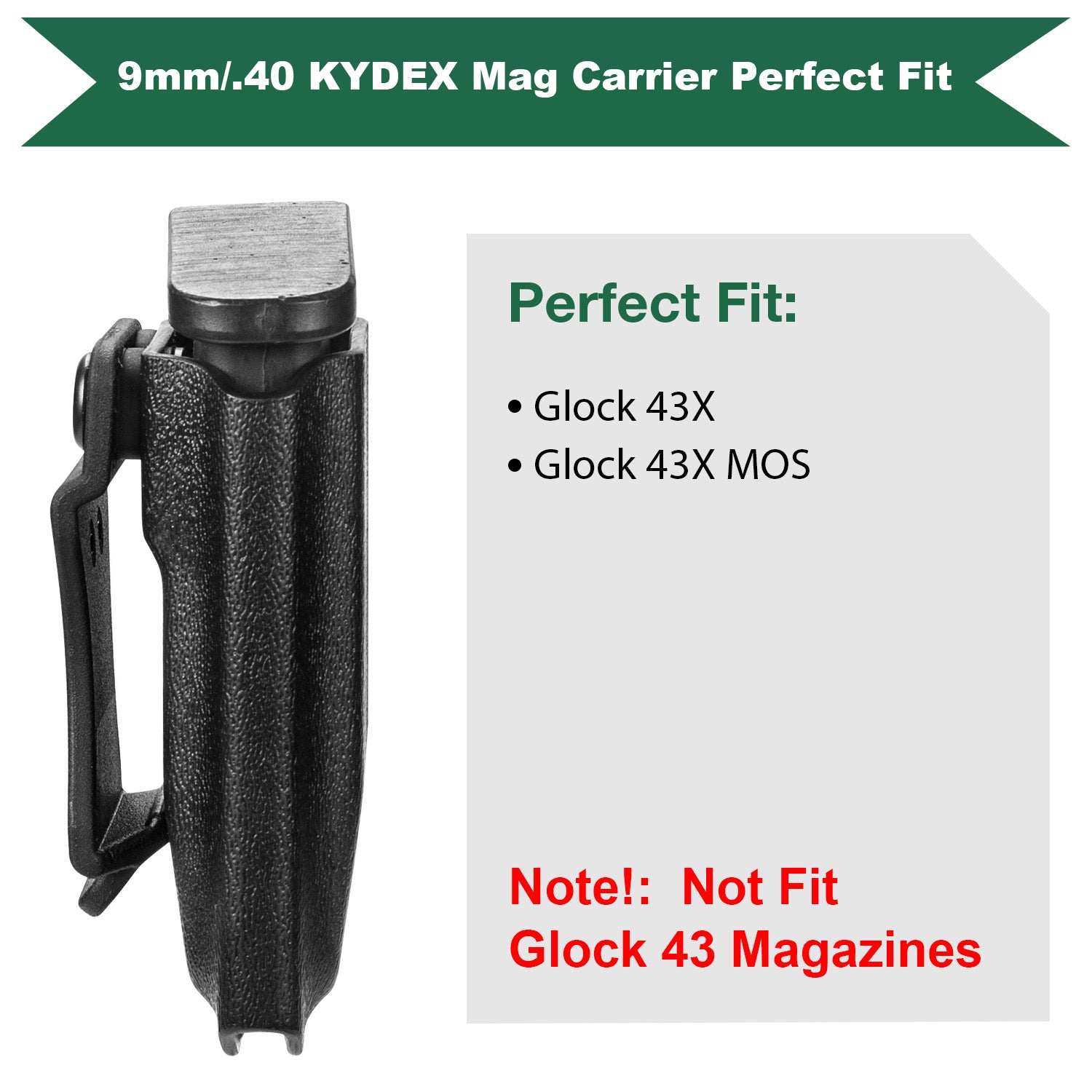 Glock 43X / G43X MOS Mag Carrier IWB/OWB Magazine Holster 9mm/.40 Stack Fit: Glock 43X / 43X MOS Magazine, Not Fit Glock 43|WARRIORLAND