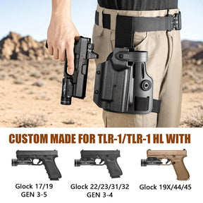 WARRIORLAND Drop Leg Platform for Glock 17/19 (Gen3-5), Glock 22/23/31/32 (Gen3-4), Glock 19X/44/45 w/TLR-1- Level 2 Holster + Mag Holes - Adjustable (No Mag Pouches) Red dot compatible