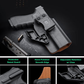 Glock 17 Gen(3-5)/G22/31 Gen(3-4) IWB Kydex Leather Lined Holsters with Optics Cut & Claw, Right Hand
