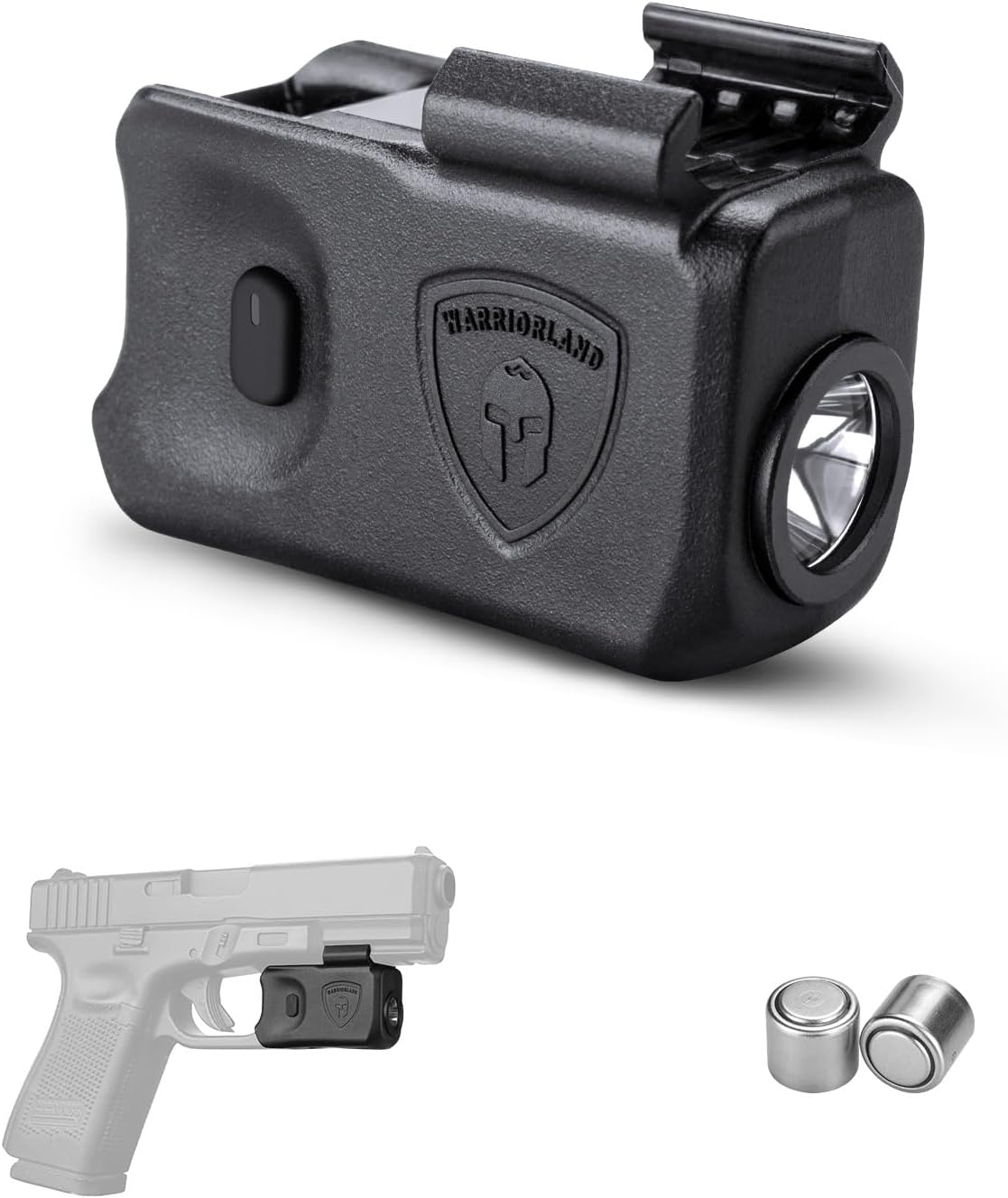 WARRIORLAND Mini Pistol Light with Kydex Holster Tailored Made Compatible with Glock 17/19/21/22 Gen 3 4 5 & G23/32 Gen 4 Pistol, 150 Lumen Glock Railed Handgun Light, LED Tactical Flashlight SL-1