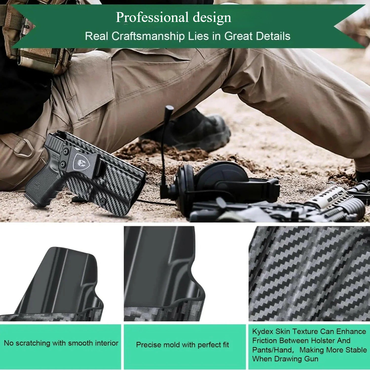 Glock 17 19 23 26 32 Gen 4 5 19X 44 45 Inside Waistband Holster Carbon Fiber Kydex  | WARRIORLAND WARRIORLAND