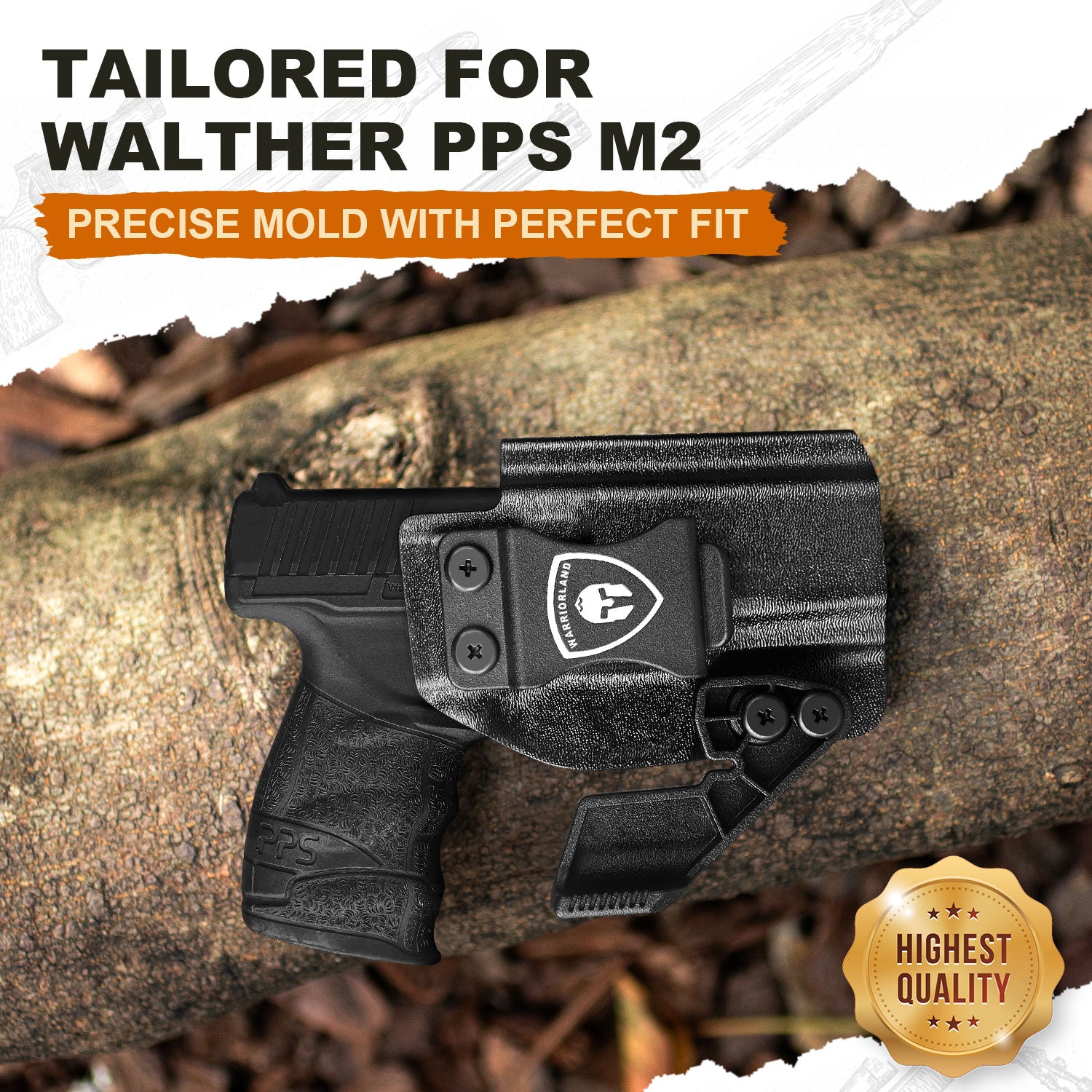 Walther PPS M2 Holster IWB Kydex Holster w/Claw & Optics Cut: Walther PPS M2 Pistol, Inside Waistband Appendix Carry PPS M2 Holster, Adj. Retention & Cant, Right Hand|WARRIORLAND