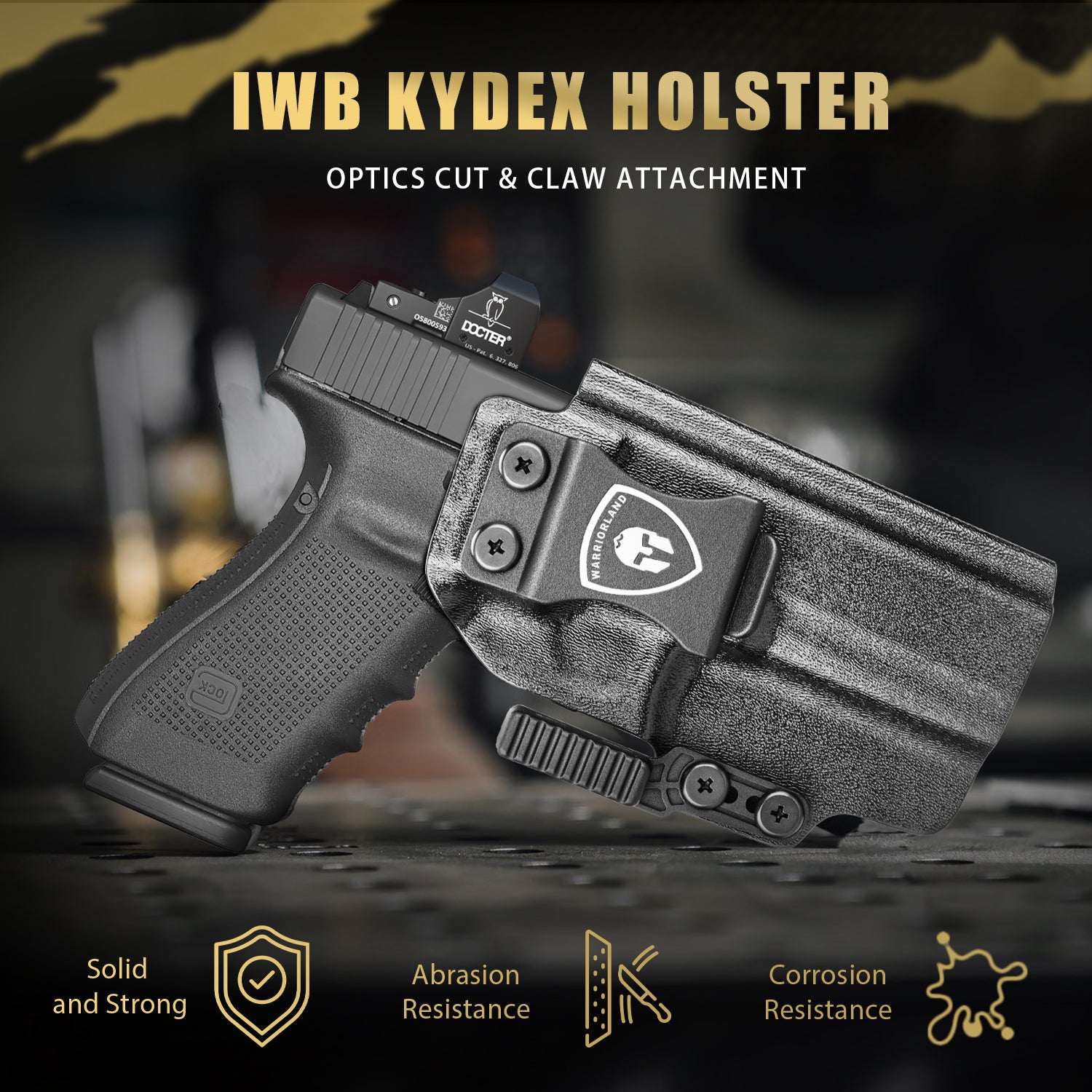 IWB Kydex Holster with Claw Attachment and Optic Cut Fit G20 / G21 (Gen 3 4 5) & G22 Gen 5 Pistol, Inside Waistband Appendix Carry G21 Holster, Adj. Cant & Retention, Right Hand|WARRIORLAND