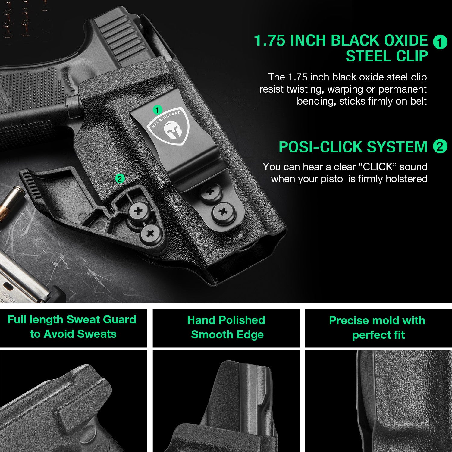 Glock 19/19X IWB Holster with Claw, Metal Belt Clip Holster, 0.06 inch Kydex | Right/Left Hand
