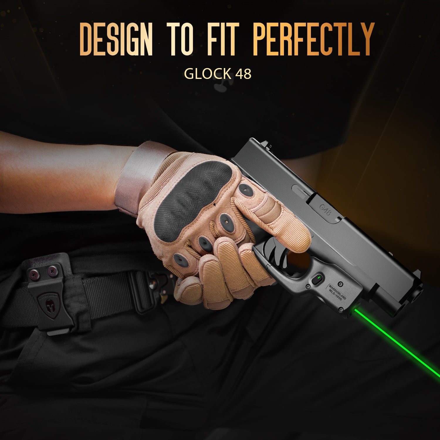 Green Laser Sight Designed to Fit Glock 48 with Holster Combo, Green Beam Sight with Power Indicator, Custom-Made IWB Kydex Holster Right Hand, WLS-105G w/ G48 Holster|WARRIORLAND