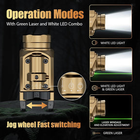 WARRIORLAND FDE MA1 Laser Light Combo Holster Fit for Hellcat Pro, 800-lumen LED Gun Flashlight and Green Laser Weapon Pistol Light & Right/Left Hand IWB Holster, Rechargeable | Screen Power Indicator
