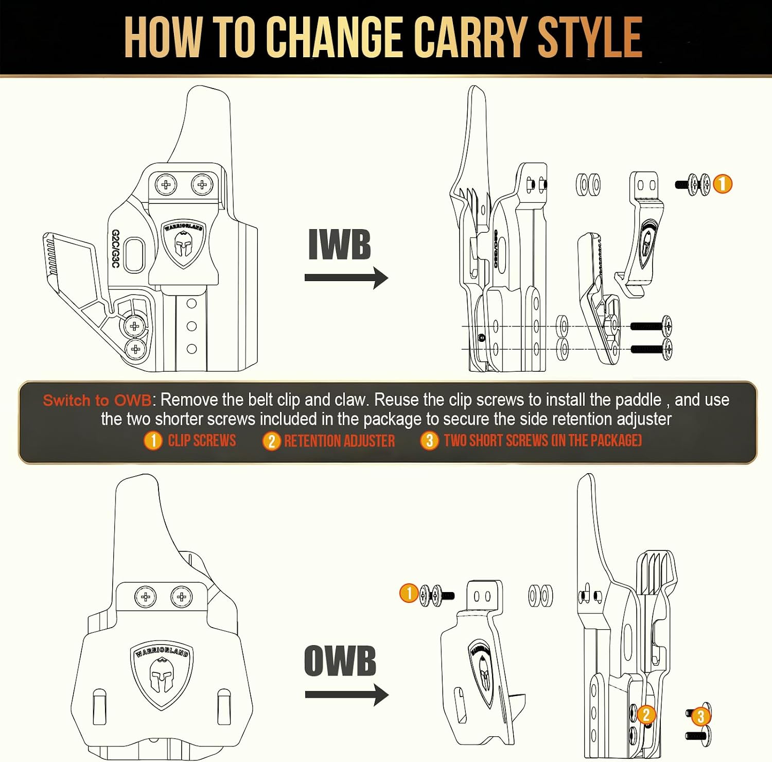 WARRIORLAND IWB & OWB Holster Fits Taurus G3C/ G2C/ G2S /G3 / G3C TORO w/Optic Cut, , Retention & Cant, w/ Concealment Claw, 1.5" Belt Clip & 2.0" OWB Paddle, Right Hand