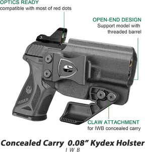 WARRIORLAND IWB Kydex Holster, Fit Ruger Security 380 | Adj. Cant & Retention | w/Optic Cut & Claw Options
