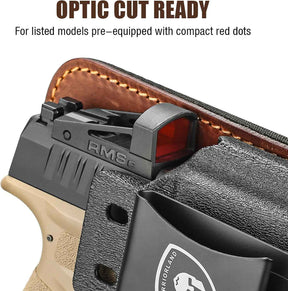 WARRIORLAND Springfield Hellcat Pro Holster - Compatible with Hellcat/RDP/OSP Optics Cut, IWB Hybrid Kydex/Leather Concealed Carry Holster, Right Hand, Adjustable Cant & Retention & Ride Height, Inside Waistband Holster