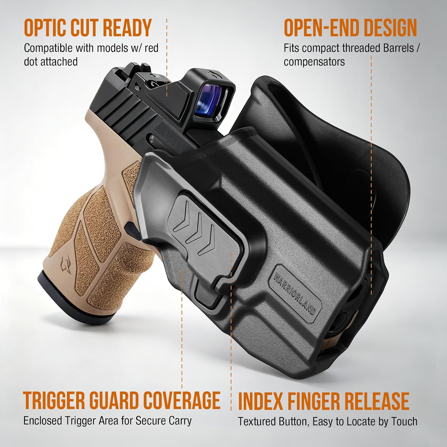 WARRIORLAND Level II Retention Index Finger Release Paddle Holster, Fits Taurus GX2 / GX2 TORO, Optic Cut, Adj. Cant & Retention, Right Hand