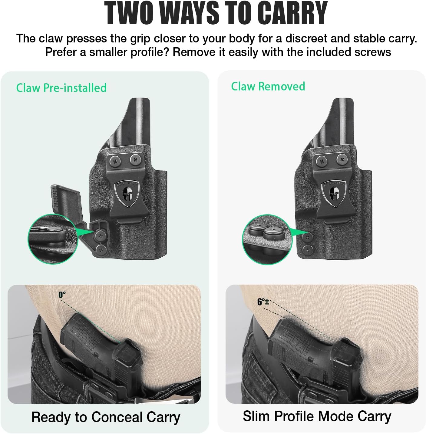 Glock 26  / 𝟮𝟳 / 𝟯𝟯 (𝗠𝗢𝗦)  IWB Kydex Holster - WARRIORLAND Optic Cut + Claw, Right-Hand Concealed Carry - WARRIORLAND