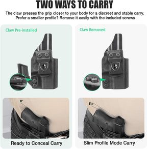 Glock 26  / 𝟮𝟳 / 𝟯𝟯 (𝗠𝗢𝗦)  IWB Kydex Holster - WARRIORLAND Optic Cut + Claw, Right-Hand Concealed Carry - WARRIORLAND