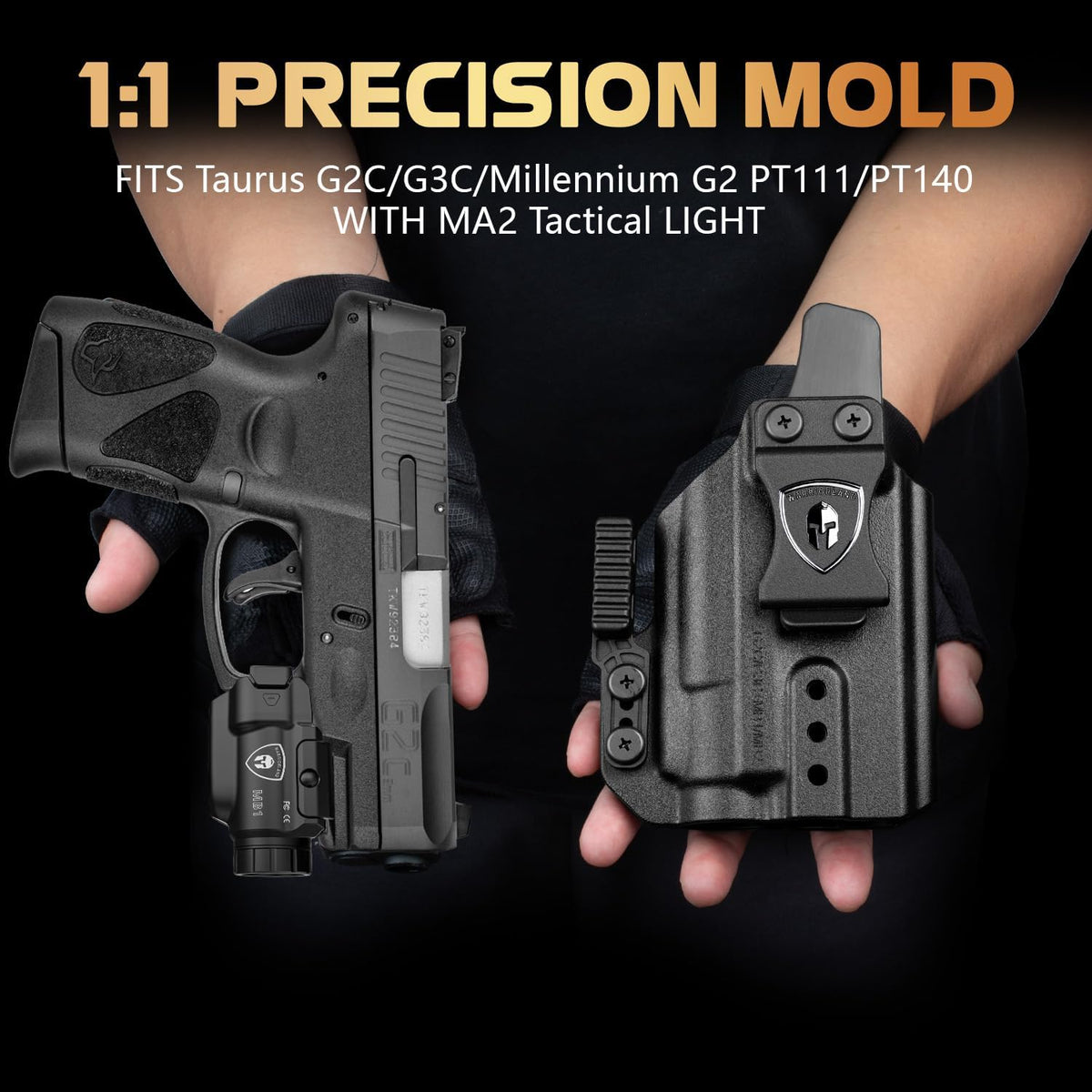 WARRIORLAND MB1 500 Lumens Portable Universal Rail Mounted Weapon Light - Red Laser & White LED Combo with Taurus G2C/G3C Claw Holster - Three Operation Modes & Power Indicator MB1w/G2C - WARRIORLAND