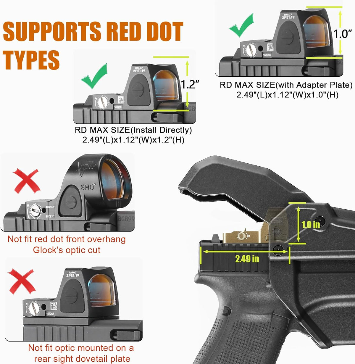 WARRIORLAND Level 2 Duty Holster for Glock 17/19 /22/23/34 Gen 3-5 & G31/32 Gen3-4 & 19X/44/45/47/49 & MOS Version, Optic Cut with RDS Cover, Thumb Release, Fits 2.0" Belt, Open-Muzzle Gun Holster WARRIORLAND