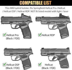 WARRIORLAND Springfield Hellcat Pro Holster - Compatible with Hellcat/RDP/OSP Optics Cut, IWB Hybrid Kydex/Leather Concealed Carry Holster, Right Hand, Adjustable Cant & Retention & Ride Height, Inside Waistband Holster