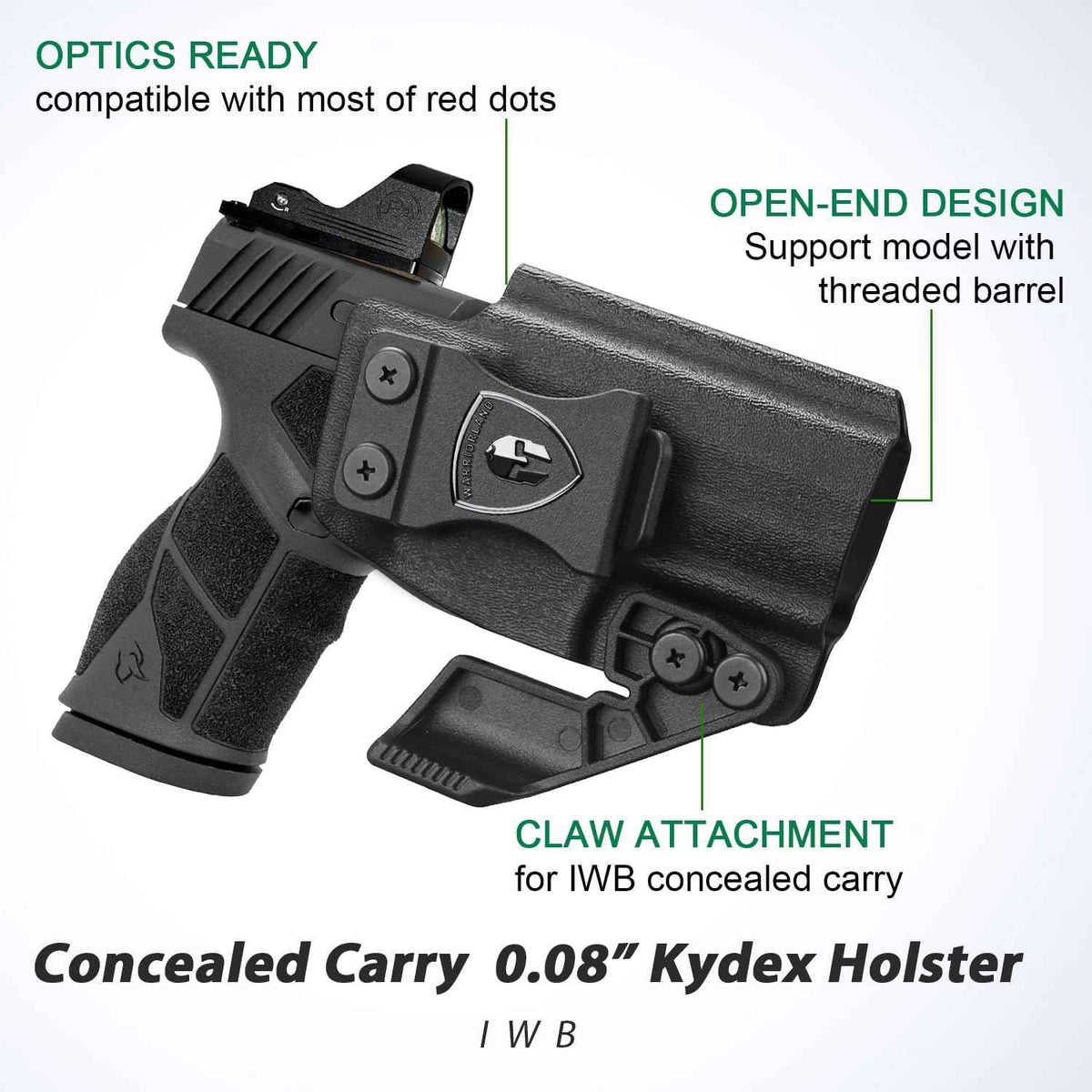 WARRIORLAND IWB Kydex Holster for Taurus GX2 - Optic Cut & Claw, Inside Waistband Concealed Carry, Adjustable Cant & Retention, Audible Lock, Right Hand