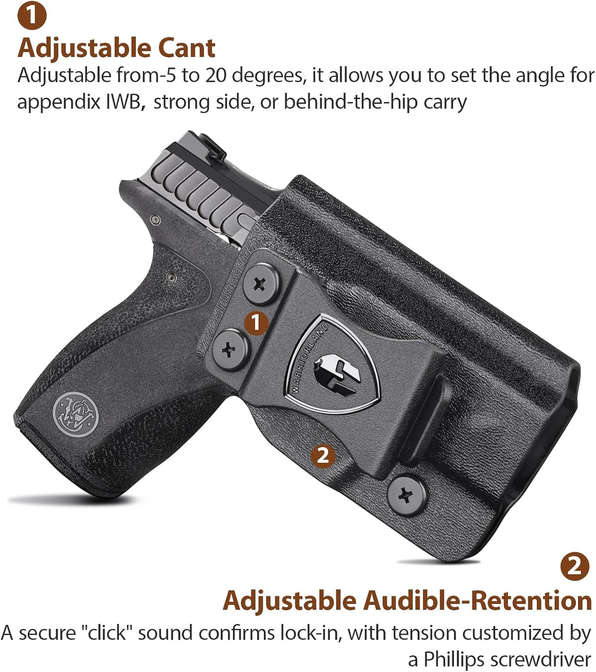 S&W Bodyguard 2.0 Right Hand IWB Kydex Holster - Integrated Crimson Trace Red Laser, Inside Waistband Concealed Carry, Adjustable Cant & Retention - WARRIORLAND