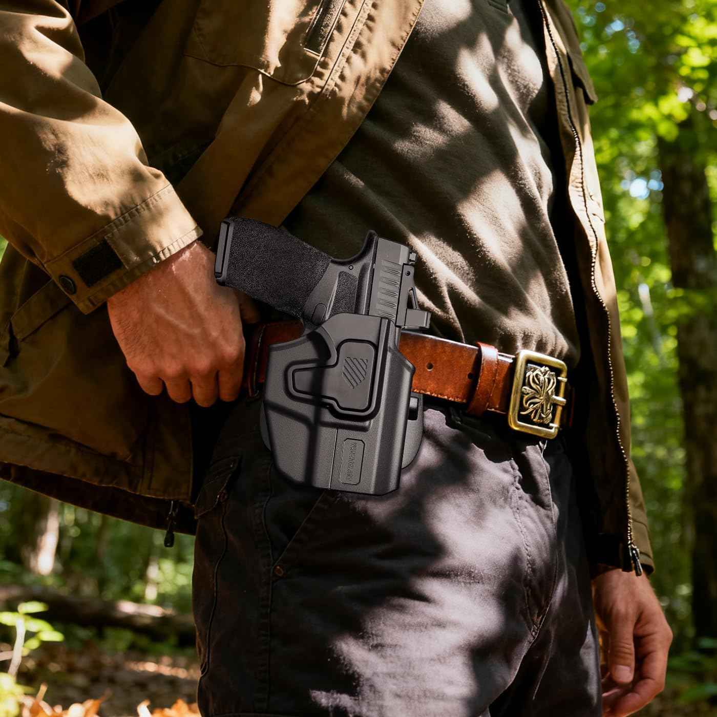 Universal OWB Paddle Holster Optic Cut - Fits 40+ Compact Pistols: Glock 19/26/43X, M&P Shield Plus, Hellcat/Pro, FN Reflex, Taurus G3C & More - Right Hand - WARRIORLAND