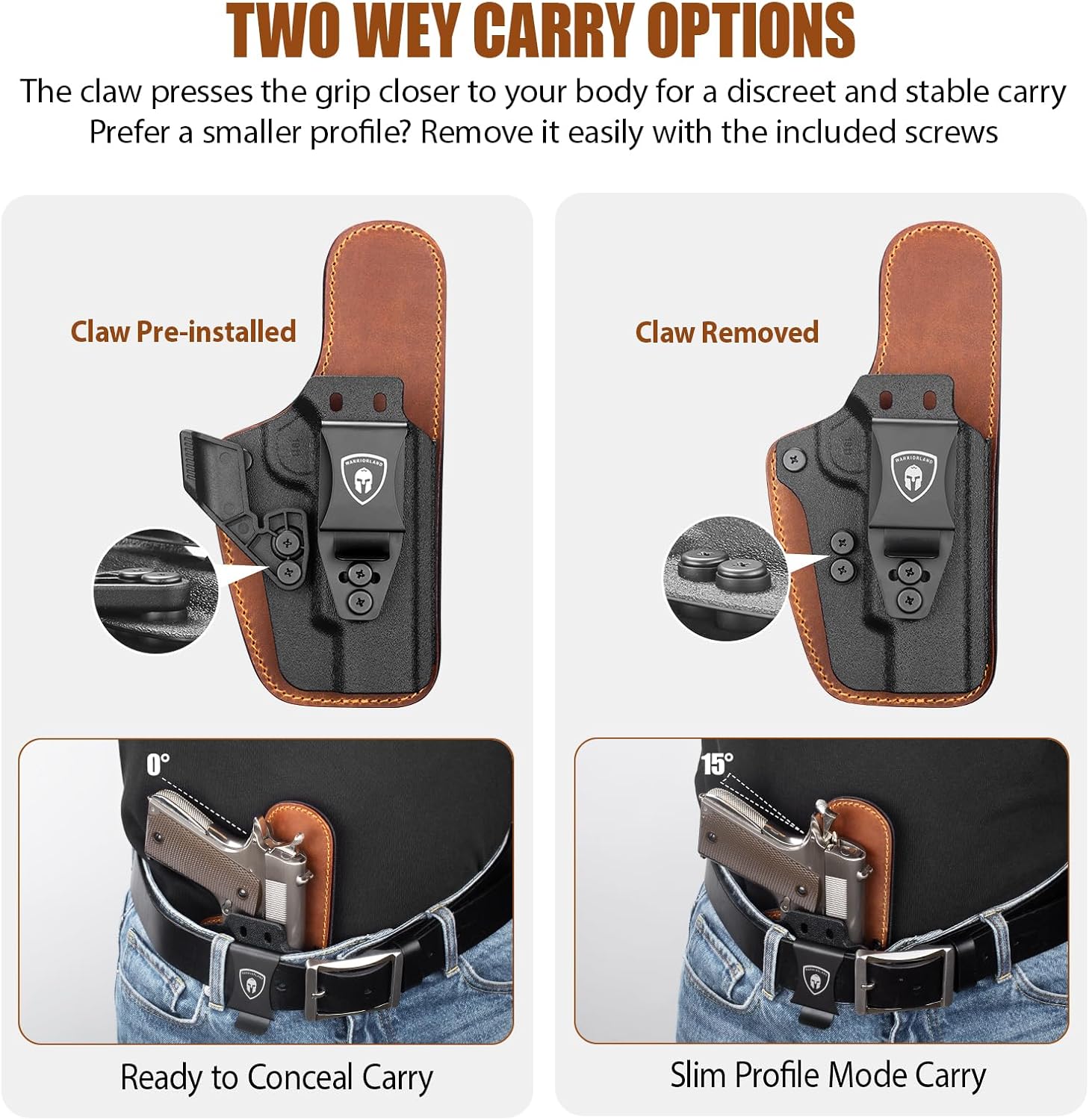 5" 1911 IWB Hybrid Holster (Colt/Kimber/Tisas/S&W/Ruger/Sig/RIA) - WARRIORLAND Optic-Cut Right-Hand Concealed Carry, Adj. Height/Cant/Retention, Ultimate Comfort