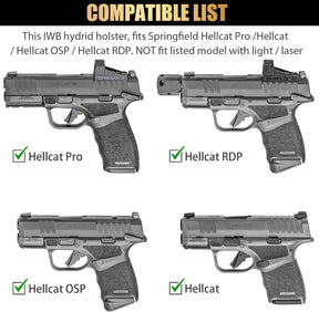 Springfield Hellcat Pro / Hellcat / Hellcat RDP & OSP IWB Hybrid Holster - WARRIORLAND Optic-Cut Right-Hand Concealed Carry, Adj. Height/Cant/Retention, Ultimate All-Day Comfort