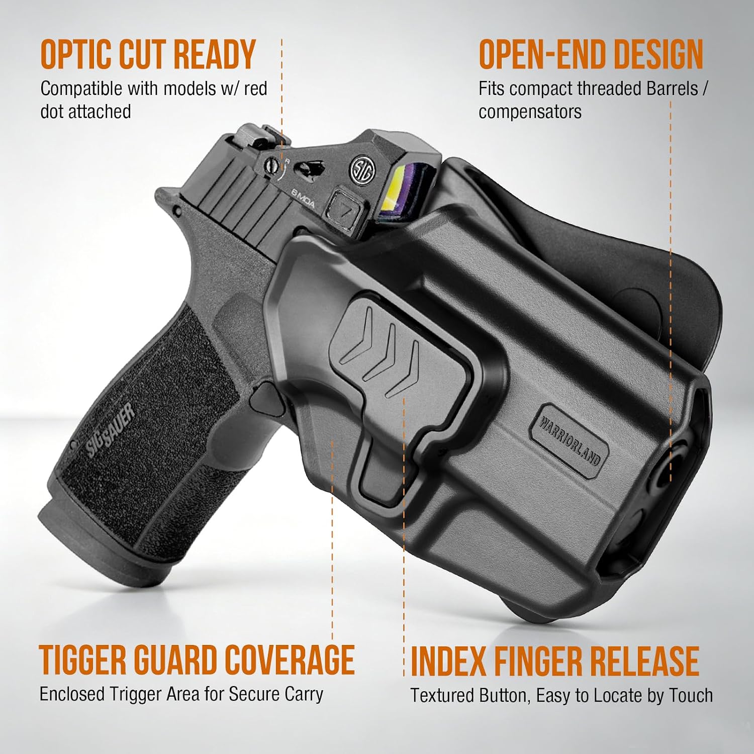 WARRIORLAND Paddle Holster, Fits Sig P365-XMACRO / P365-FUSE / P365 Xmacro COMP & P365 AXG Legion | Level II Index Finger Release, Optic Cut, Adj. Cant & Retention