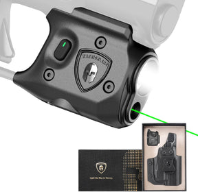 WARRIORLAND Pistol Light Laser & Holster Fit for Springfield Hellcat 3″ MICRO-COMPACT, Compact 150-Lumen Trigger Mounted Tactical Weapon Light with Green Laser White LED & IWB Holster, Power Indicator