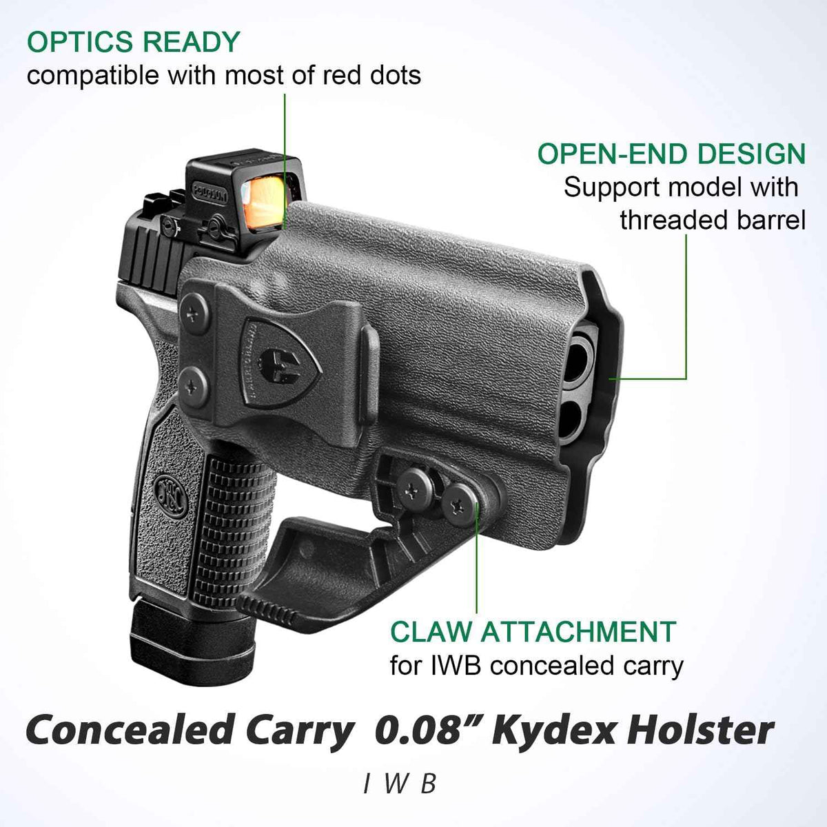 WARRIORLAND IWB Kydex Holster, Fit FN Reflex Adj. Cant & Retention | w/Optic Cut & Claw Options