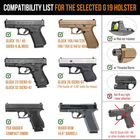 WARRIORLAND  Level II Index Finger Release Paddle Holster, Fits Glock 19/45 Gen3-6 & 23/26 Gen3-5 &19X/44 Also Fits Ruger RXM, PSA Dagger Compact, Glock 19X V/ 23V/26V/ 44V/45V, Optic Cut, Adj. Cant