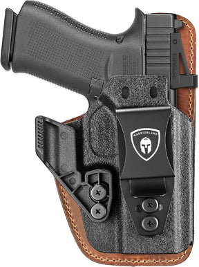 WARRIORLAND IWB Hybrid Holster for Glock 43 · 43 MOS · 48 · 43X · 48 MOS - Optic Cut, Ultimate Comfort Leather-Back, Adjustable Cant/Height/Retention, Appendix Concealed Carry, Right Hand Draw