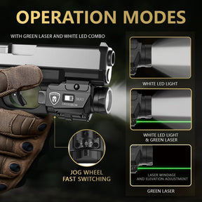 Springfield XD 9mm 4" Pistol Light Laser Holster Combo - WARRIORLAND MA1 800 Lumen LED + Green Laser, Magnetic USB Rechargeable w/Screen Battery Indicator, IWB Right-Hand Kydex Holster w/Optics Cut WARRIORLAND