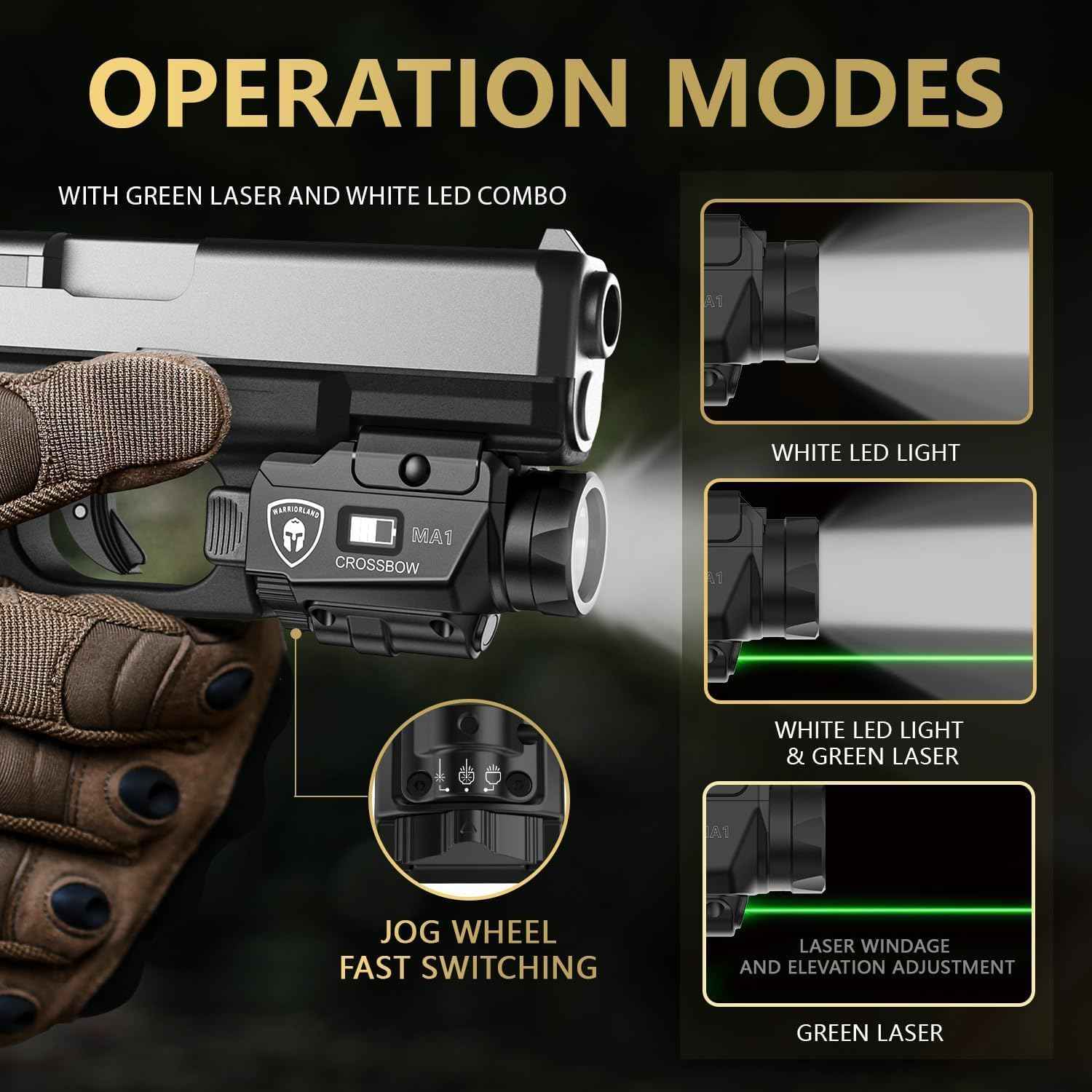 Springfield XD MOD.3 / XD9 MA1 Light-Bearing Holster Combo - Green Beam + LED Tactical Light, Magnetic USB Rechargeable w/Battery Screen, Optic Ready, Right Hand - WARRIORLAND