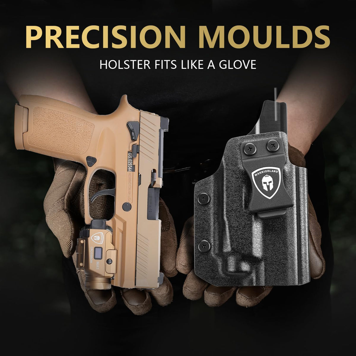 WARRIORLAND Kydex Holster for Sig P320 Compact/M18/M17/Full-Size with MA1 800 Lumen Tactical Light, Rail Mounted Green Laser LED Weapon Light w/Power Indicator, Right-Hand Draw IWB/OWB Compatible WARRIORLAND