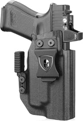 Glock 17/19 Gen3-6 / G19X / 44/45 / G34 Gen5 IWB Kydex Holster w/Claw - Olight Baldr S / Mini / RL Mini Light Bearing, Optic Cut, Adj. Retention & Cant, Right Hand - WARRIORLAND