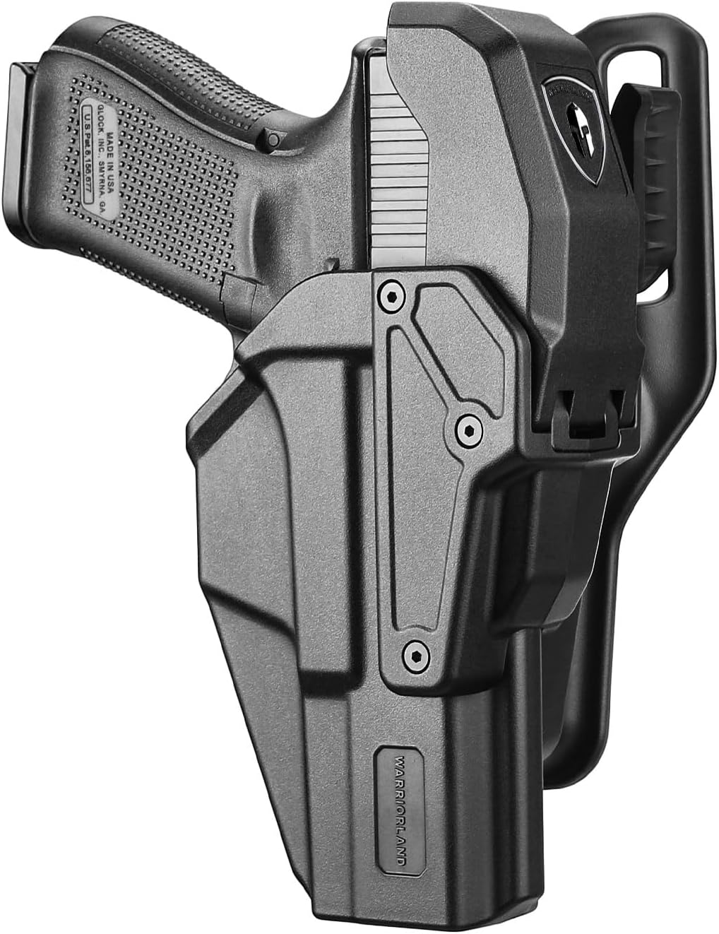 WARRIORLAND Level 2 Duty Holster for Glock 17/19 /22/23/34 Gen 3-5 & G31/32 Gen3-4 & 19X/44/45/47/49 & MOS Version, Optic Cut with RDS Cover, Thumb Release, Fits 2.0" Belt, Open-Muzzle Gun Holster WARRIORLAND