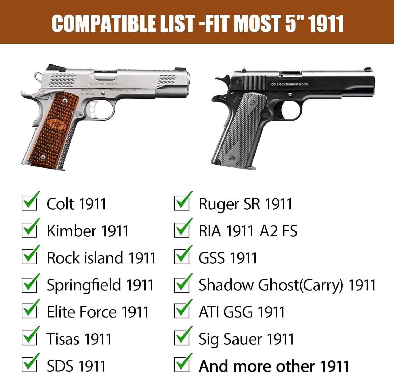 WARRIORLAND IWB Hybrid Holster for 5" 1911 No-Rail (Colt · Kimber · Ruger · S&W · Sig · RIA · Tisas) - Optic Cut, Adjustable Cant/Height/Retention, Ultimate Comfort Leather-Kydex, Right Hand Draw