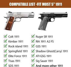 WARRIORLAND IWB Hybrid Holster for 5" 1911 No-Rail (Colt · Kimber · Ruger · S&W · Sig · RIA · Tisas) - Optic Cut, Adjustable Cant/Height/Retention, Ultimate Comfort Leather-Kydex, Right Hand Draw