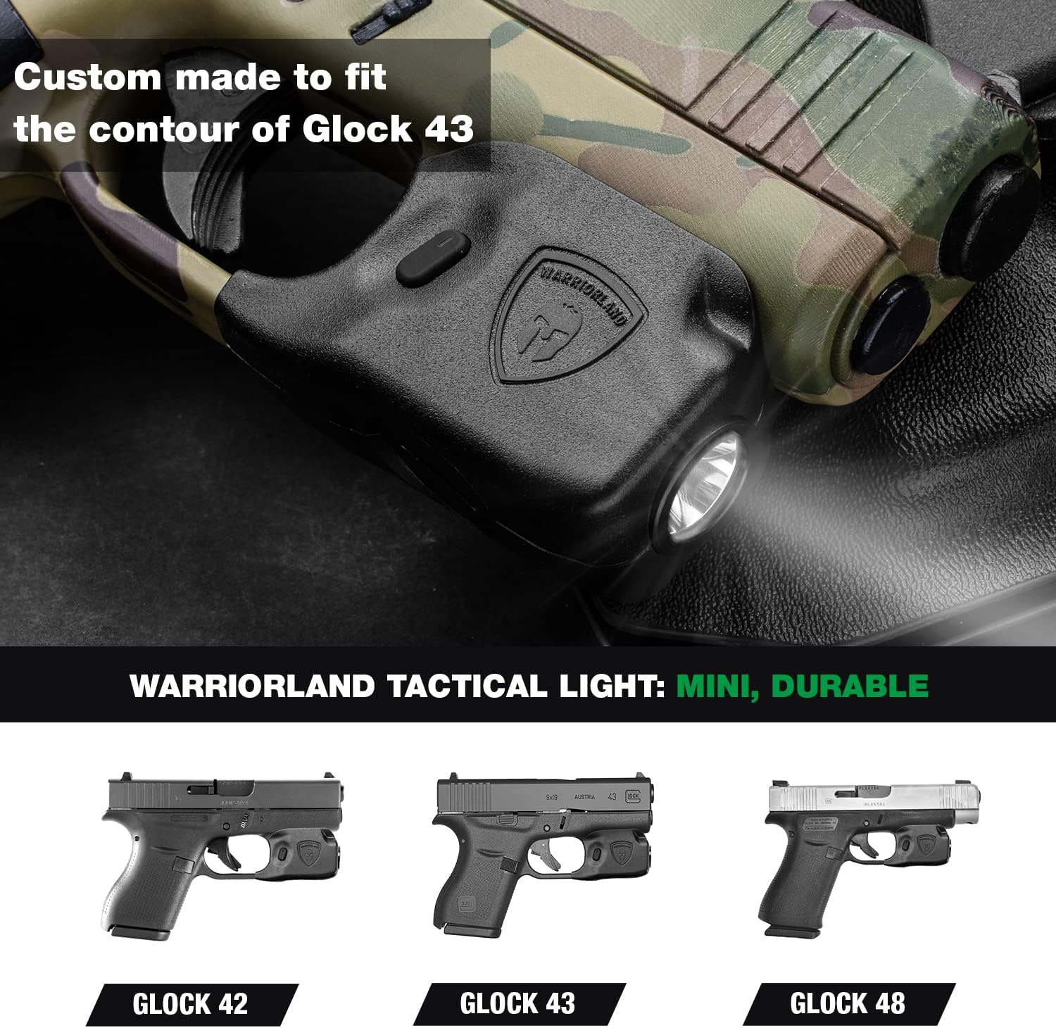 WARRIORLAND Mini Gun Light Compatible with Glock 42 / G43 / G43X (Not Fit G43X MOS) / G48(Not Fit G48 MOS), 150 Lumens G42/43/43X/48 Handgun Light, LED Tactical Light G42/43/48 SL-1