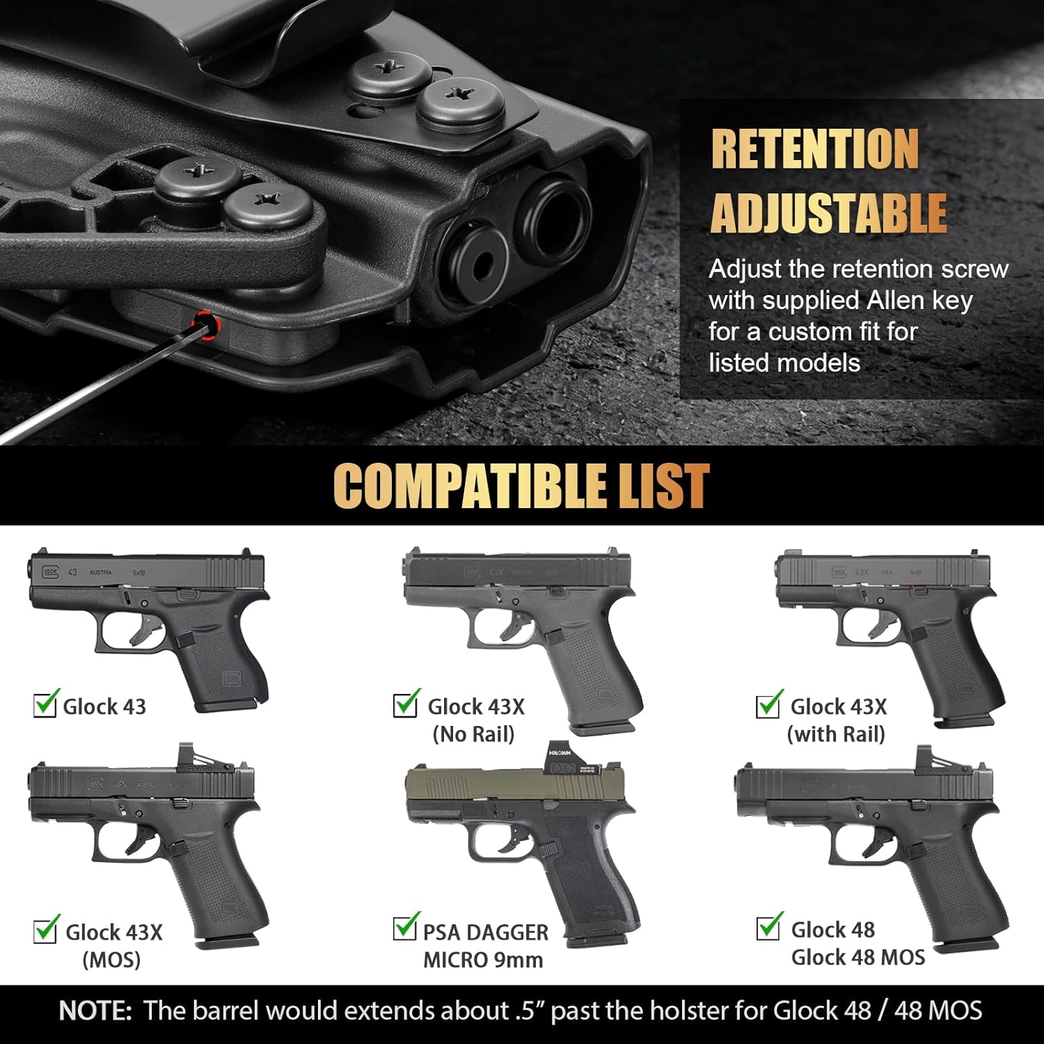 Glock 43 / 43X / 43X MOS IWB & OWB Holster - Optics Ready, Adj. Retention/Cant/Height, Removable Claw + Paddle, No Light/Laser, Right Hand - WARRIORLAND