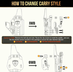 WARRIORLAND IWB & OWB Holster , Fits Springfield Hellcat Pro OSP / Hellcat Pro OSP Threaded. w/Optic Cut / Retention & Cant, w/ Concealment Claw, 1.5" Belt Clip & 2.0" OWB Paddle, Right